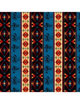 AZTE06 Western Cowboy Aztec Wild Rag, Silk Scarf Bandana, Blue Stripped Square Silky Scarves for Men & Women